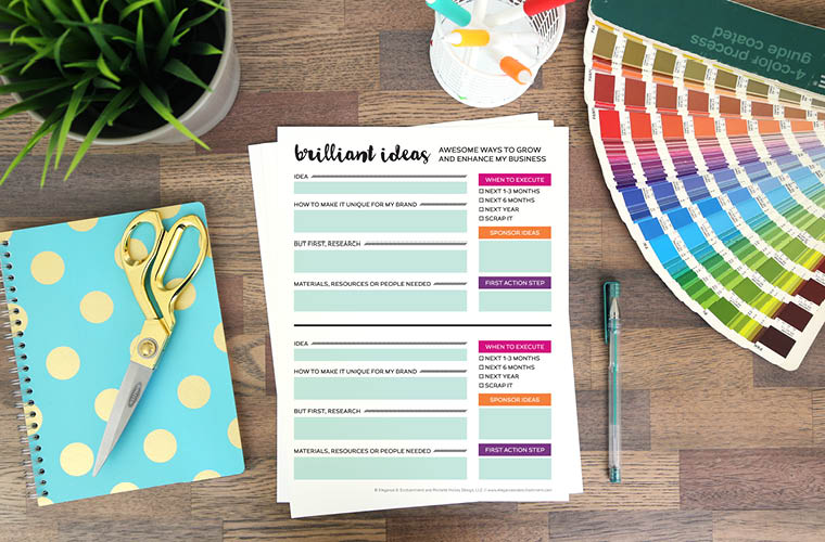 Free Printable Planning Sheets for bloggers and small business owners! Two designs are included: one for keeping track of your brilliant ideas and the other to manage potential collaborations and sponsorships. Both will get you inspired to take action and grow your business and/or blog. Designs by MichelleHickey.Design.