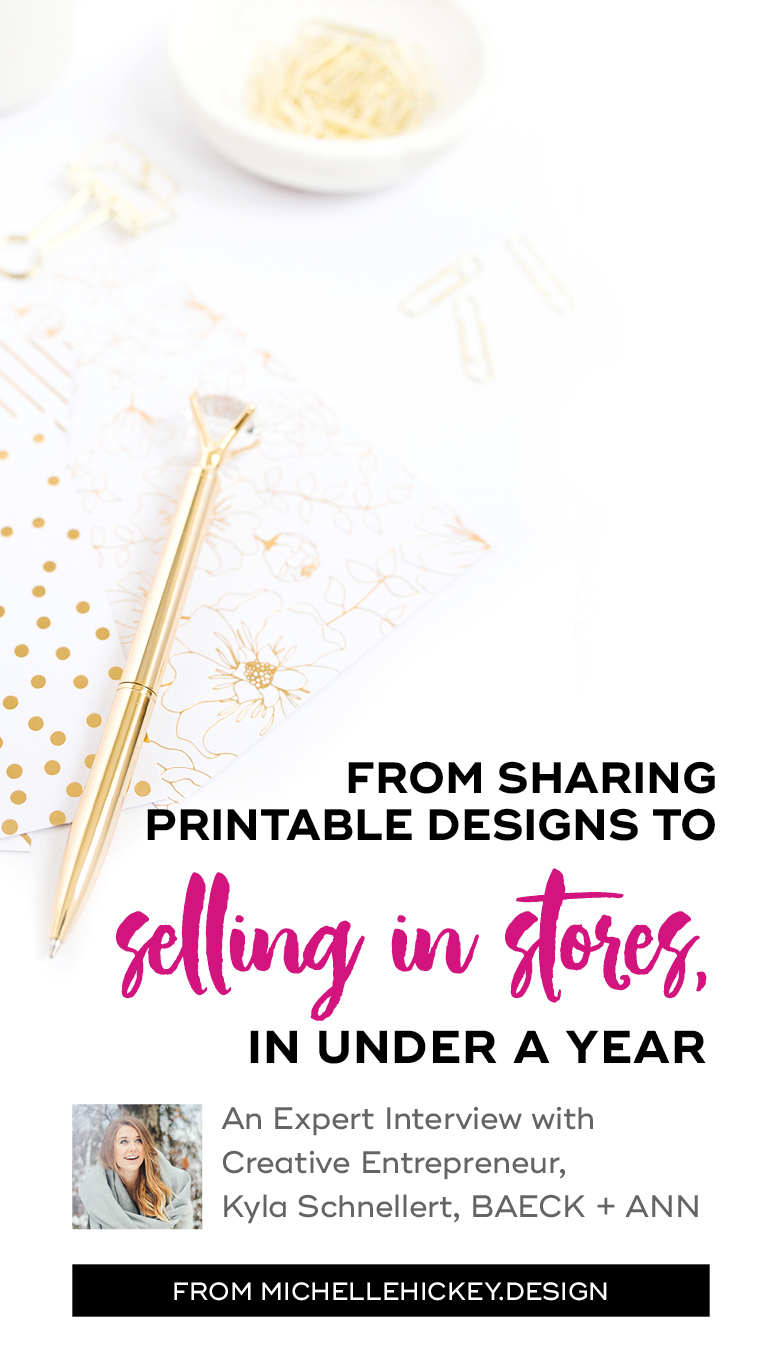 Have you ever wanted to see your printable designs sold in stores? In this interview, we learn that hard work and partnering with the right people is the perfect combination for quickly growing a creative business. Read on to find out how Kyla and her team went from sharing printable designs to selling their products in stores, in under a year. 