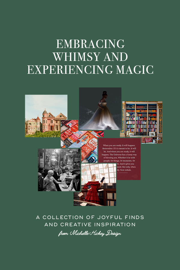 This collection of joyful photos and creative inspiration encourages us to suspend belief and to look at the world from a new perspective. It is only when we embrace the whimsy that we are capable of experiencing magic. From Michelle Hickey Design.